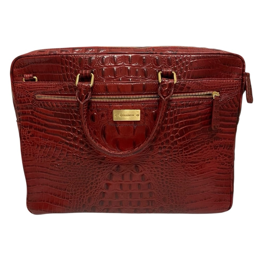 Brahmin Dark Red Reptile Print Leather Briefcase